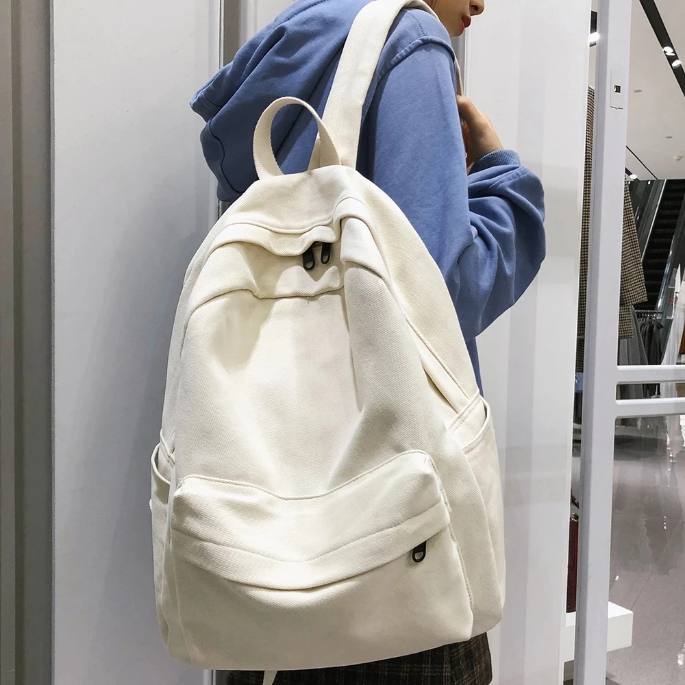 

Школьный женский белый Рюкзак Kawaii, Женская хлопковая холщовая школьная сумка, модная женская сумка, Прямая поставка