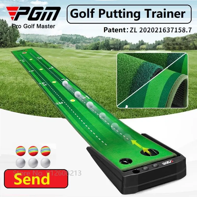 Pgm 3M Golf Putting Green with Electric Ball Return Golf Putter Trainer Non-Slip Practice Mat Indoor Outdoor Golfer Training Aid