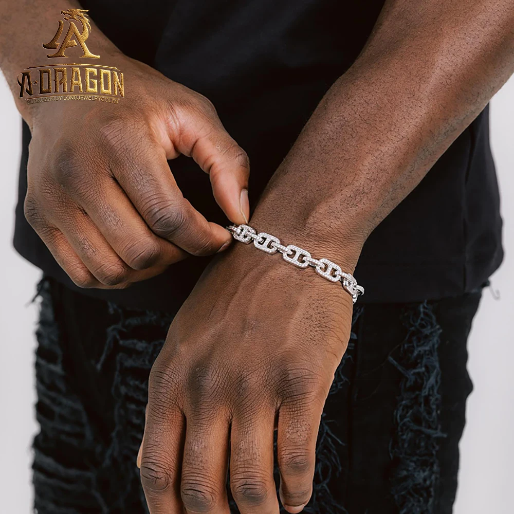 Дизайнерский кубинский браслет с муассанитом тестер бриллиантами круглая