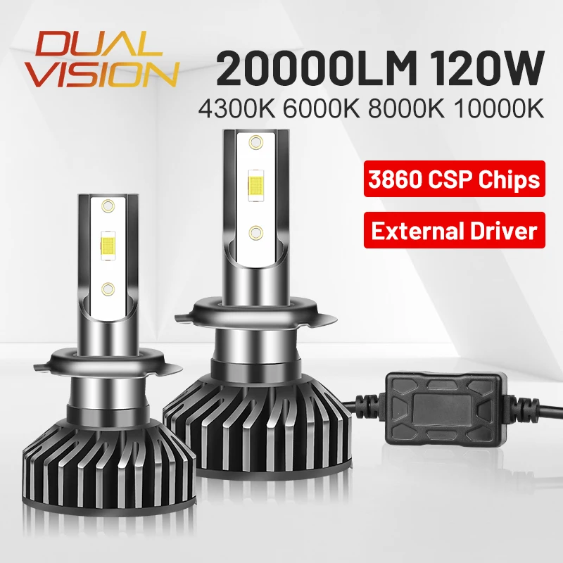 СВЕТОДИОДНЫЕ Фары H4, H7, 9005 лм, чипы CSP, LED H1, H11, H8, H9, 9006, HB3, 120, HB4, 4300 Вт, 6000K, 8000K, 10000K, лампы для льда, противотуманные фары, 12 В