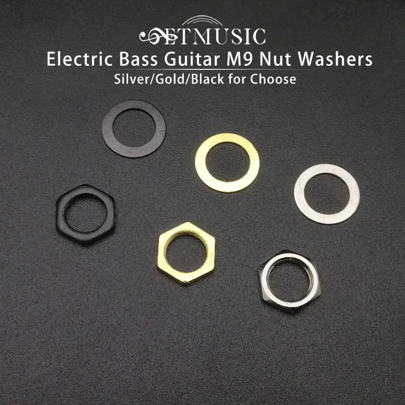 

50Sets 9mm Electric Bass Guitar Nut Washer For Input Output Jack,M9 Bass Guitar Socket Nut Gasket Silver Gold Black For Choose