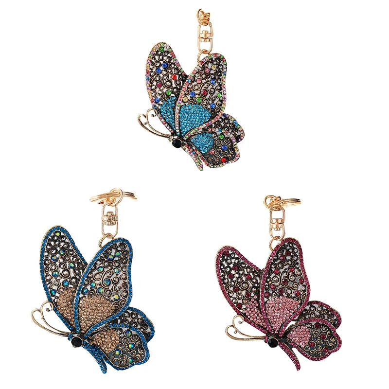 

41XC Cute Butterfly Keychain Sparkling Crystal Rhinestone Keyrings Car Bag Pendant Purse Handbag Charm for Women Girls