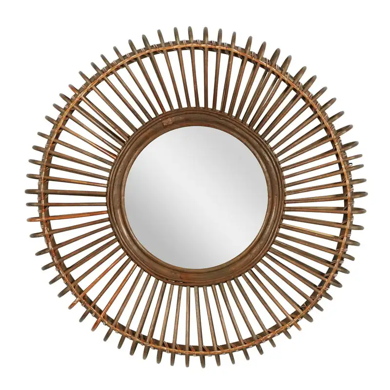 

2023 New 30"W, 30"H Round Wall Mirror, Brown Decorative Makeup Mirror for Bedroom Desktop Ornaments Mirror Home Decor