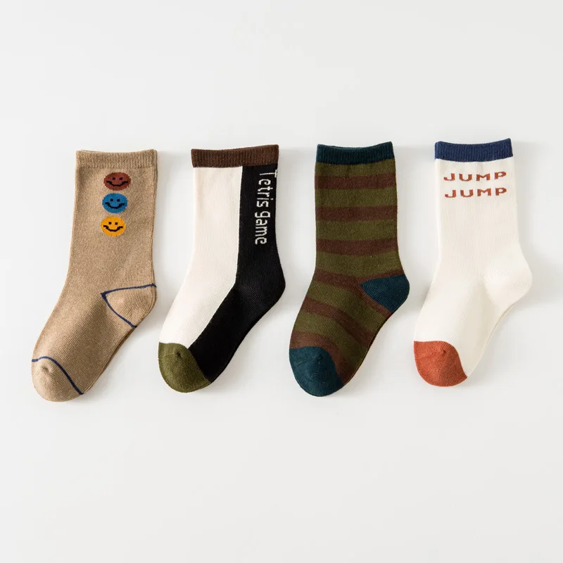 Осенне-зимние детские носки 4 пары для маленьких девочек спортивные хлопковые в