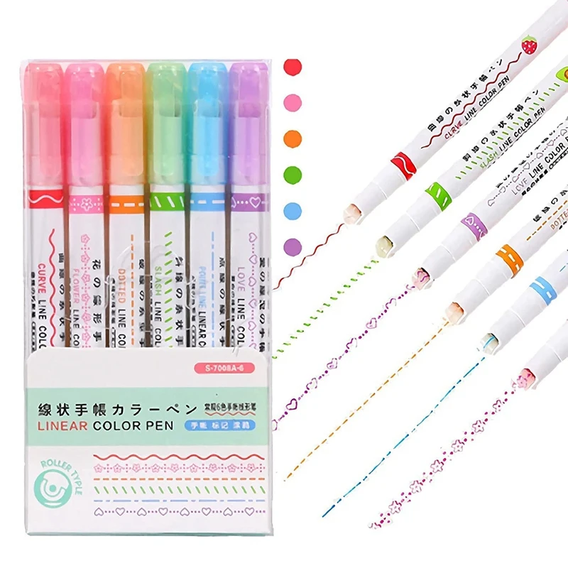 

Набор изогнутых маркеров 6 шт., с 6 разнообразными наконечниками ручек, красочные изогнутые ручки, хайлайтер, различные цвета