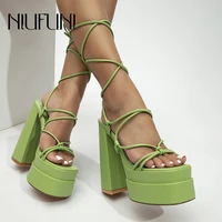 niufuni 2022 summer platform ankle strap open toe womens sandals thick high heels 15cm party shoes sexy gladiator woman shoes