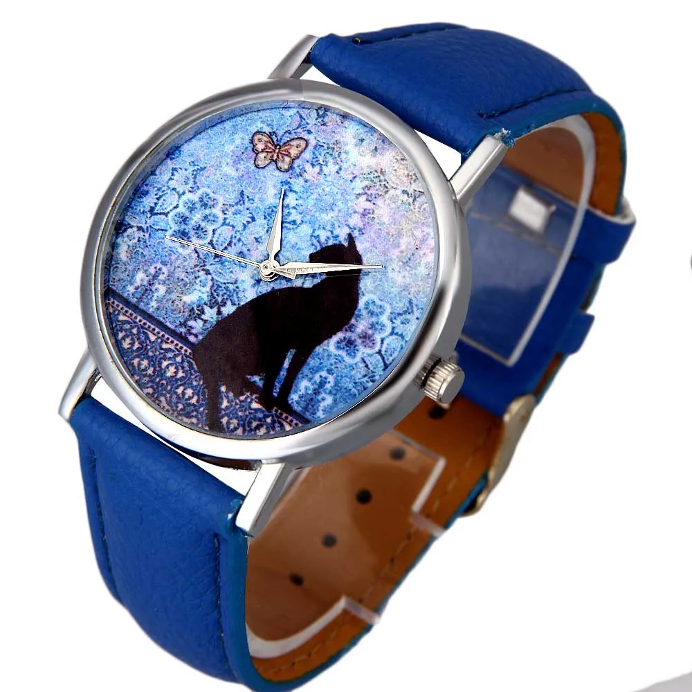 

Cat Pattern Leather Band Analog Quartz Wrist Watch часы женские наручные armband uhr damen relogio rose gold feminino 여성명품