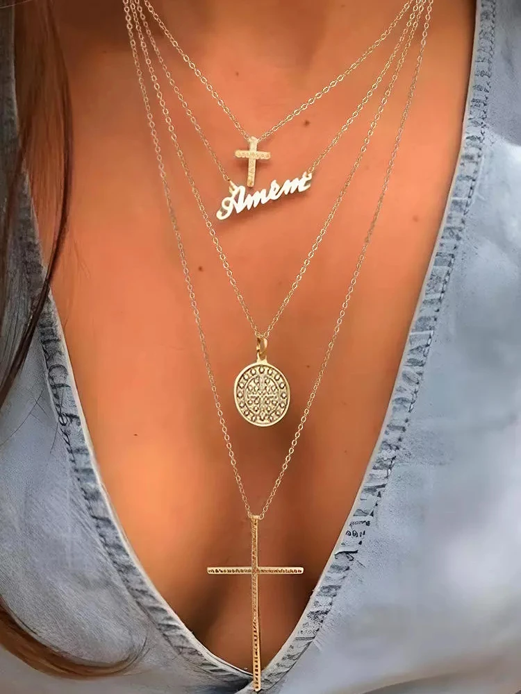 

Простое четырехслойное ожерелье, гладкие Длинные Полоски, подвески, модная многослойная длинная цепочка, цепочка до ключиц, женские тонкие ...