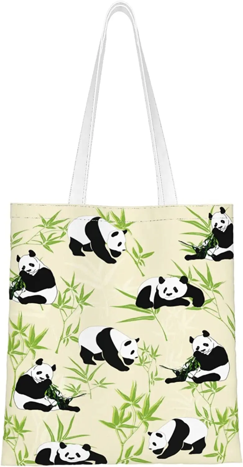

Холщовая Сумка-тоут в виде панды, многоразовая продуктовая сумка, мешок для покупок, сумочка для школы, рынка, кемпинга