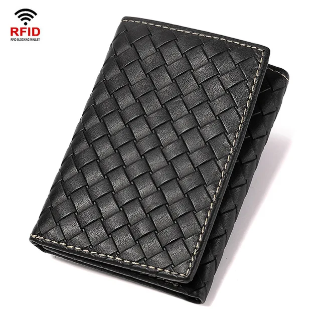Mini Wallet RFID Blocking Genuine Leather Wallet  for Men and Women Vertical Short Business ID Credit Card Holder Purse 1