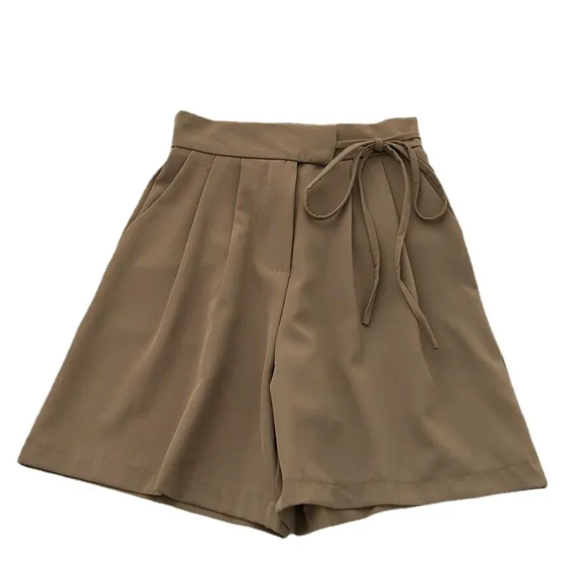 Summer New Irregular Lacing Elastic High Waist Casual Three-quarter Trousers Women's Hundred Match Thin External Wear Shorts