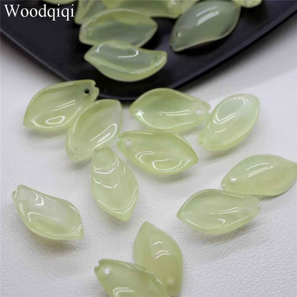 20pcs Lampwork Glass Petal Leaf Imitation Jade Jelly Green Series Hyacinth Ancient Style DIY Hairpin Accessories