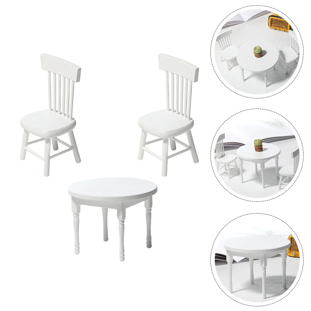 

Dining Table Chairs House Furnisher Set Furniture Model Decorate Miniature Playhouse Accessory Simulated Wood