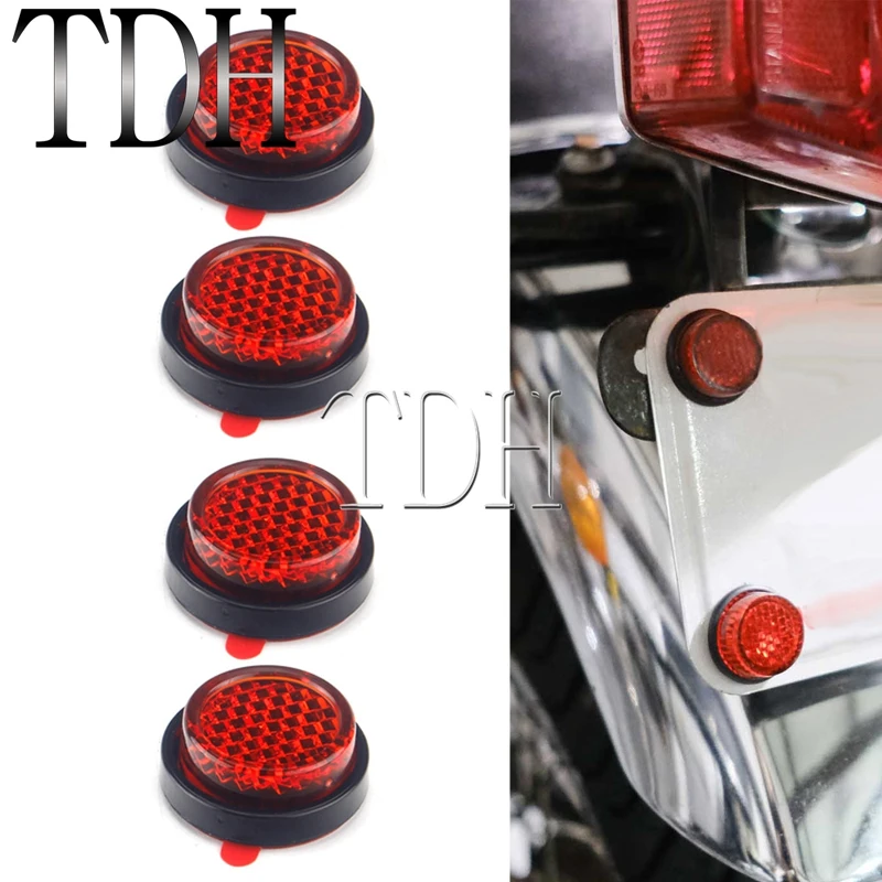 

4x Decorative Round Reflective Plate Reflectors for Kawasaki Bobber Chopper BMW Motorcycle Red Warning Tape Reflective Sticker