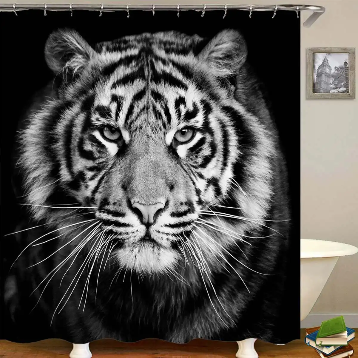 

3D Print Animal Tiger Head Shower Curtains Bath Screens Waterproof Shower Cover Polyester Thicken Curtains Insulation Home Hotel