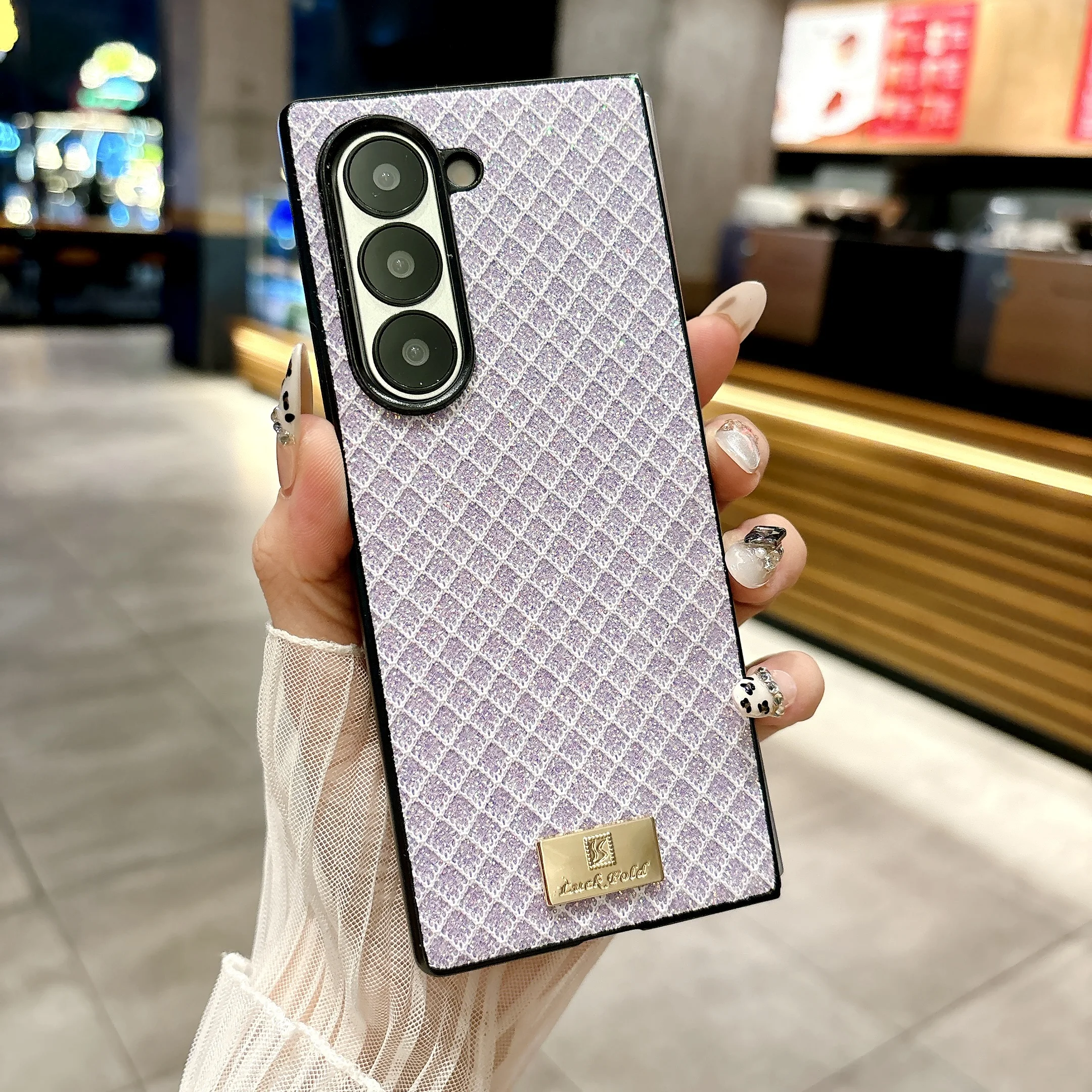 Пластиковый чехол с блестками и квадратным зерном для Samsung Galaxy Z Fold 3 4 5 6