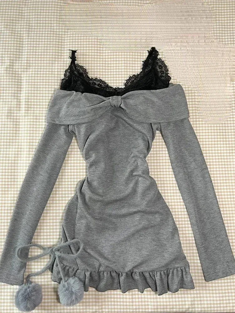 Милое сексуальное кружевное лоскутное черное платье-бретелька для женщин +