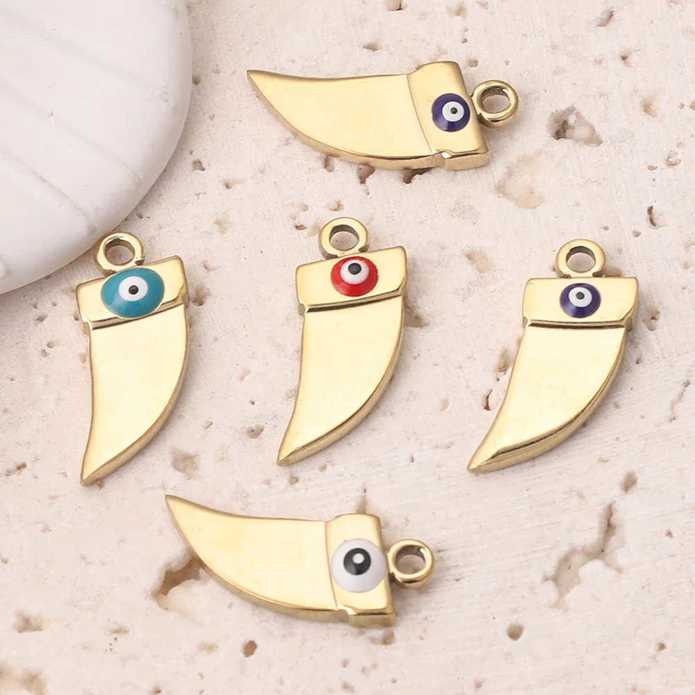 

5pcs 18K Gold Stainless Steel Enamel Demon Eyes Moon Pepper Charms 9*21mm Pendants for Necklace DIY Jewelry Making Supplies