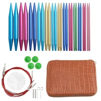 red color genuine leather bag circular knitting needles set interchangeable crochet needles yarn knitting accessories kit 2021