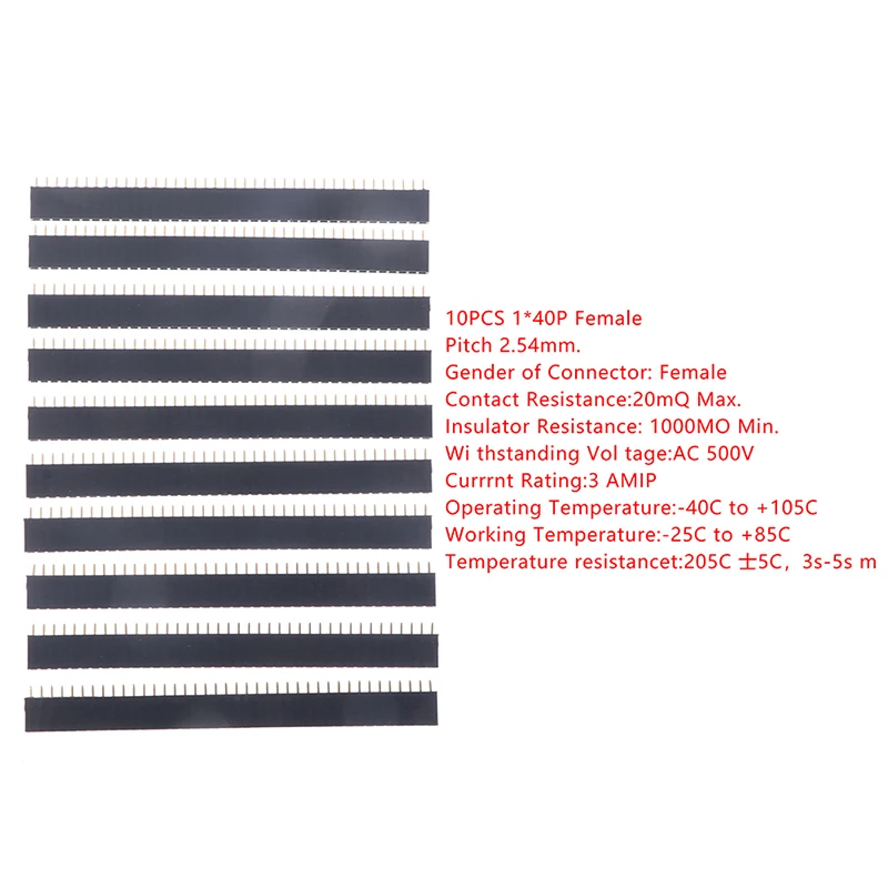 10 шт., 40-контактный Однорядный гнездовой разъем 2,54, ломаемый штыревой разъем PCB JST для Arduino, черный