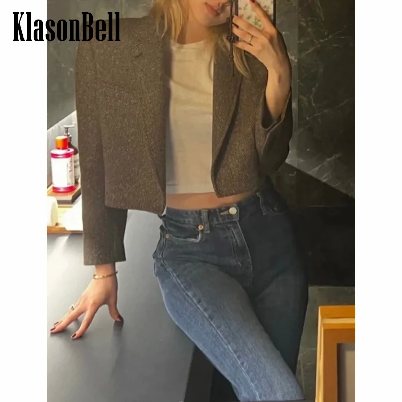 

8.31 KlasonBell Vintage Temperament Herringbone Tweed Short Blazer Women