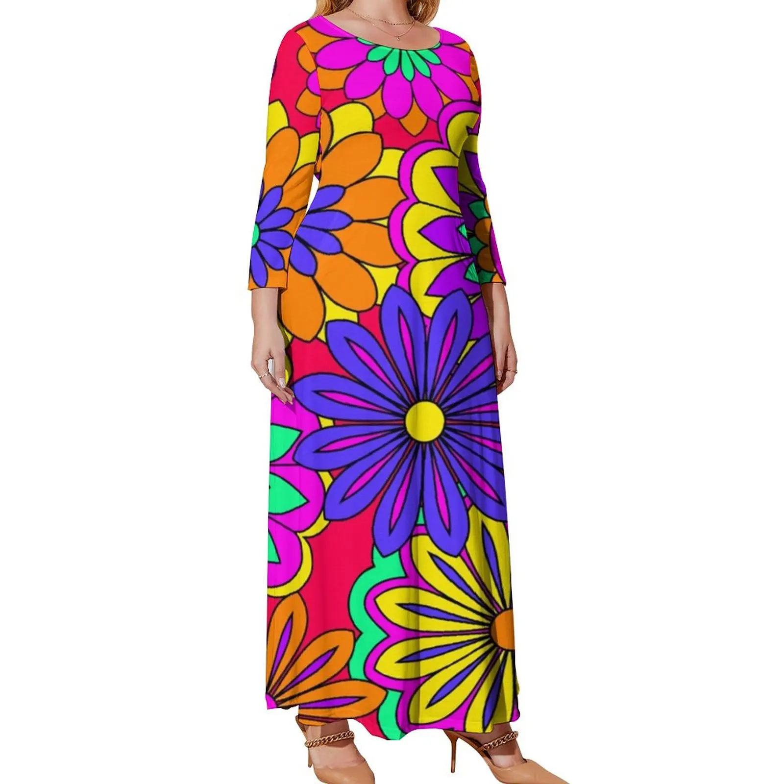 

Psychedelic Print Dress Groovy Flower Power Pattern Boho Beach Dresses Streetwear Long Maxi Dress Sexy Vestido Plus Size 3XL 4XL
