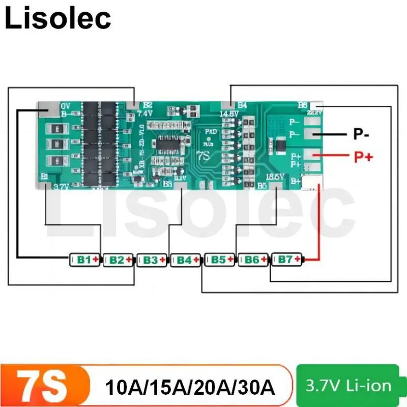 

BMS 7S 24V 10A 15A 20A 30A Balance Board Charge Protection Plates Charging Module PCB for 25.9V Lithium Battery Power Bank Ebike