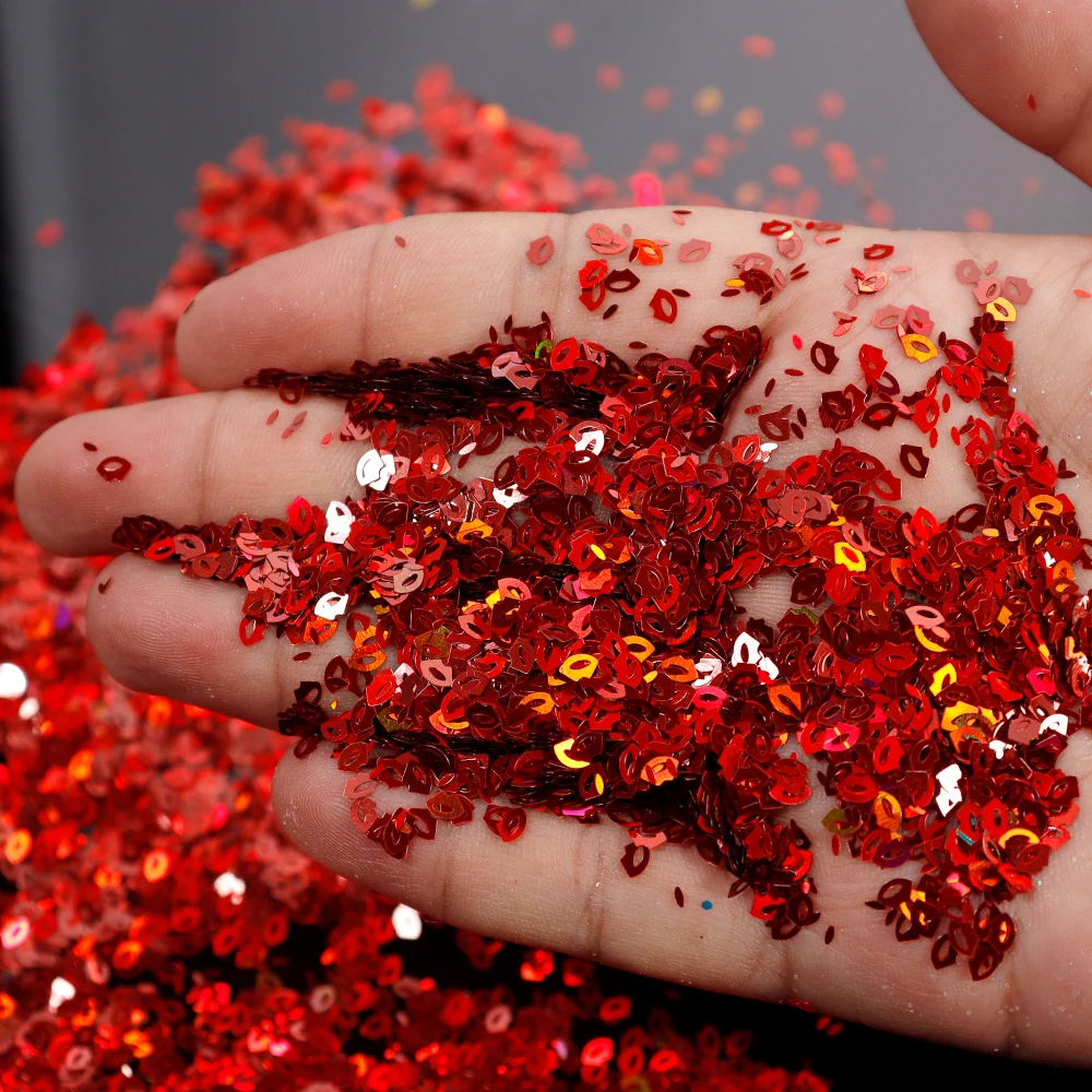 

Голографические красные губы 50 г, блеск для ногтевого дизайна, сладкие хлопья для рта, блестки, 3D пайетки для ногтей, маникюр, украшения на День святого Валентина MD6