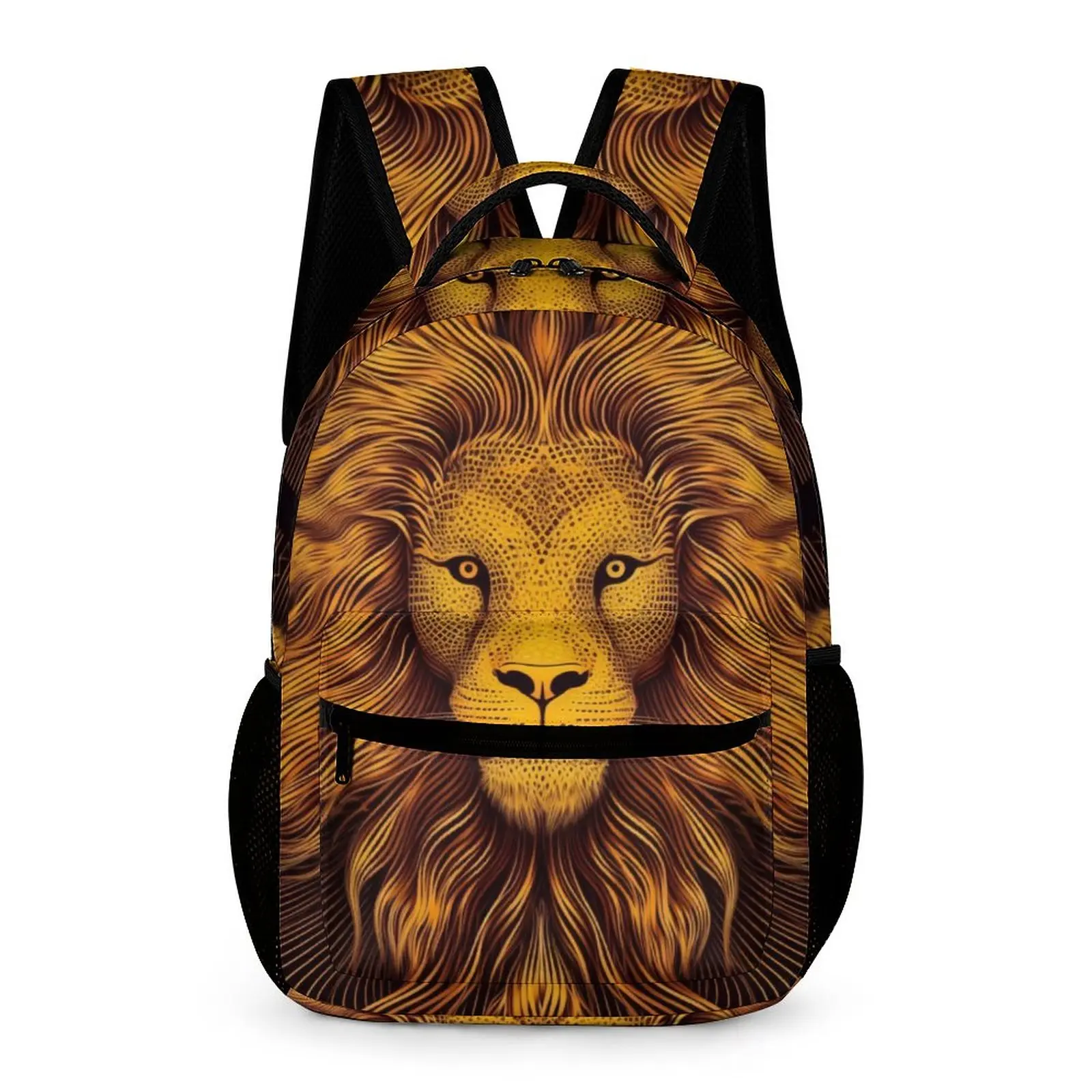 

Lion Backpack Portraits Psychedelic Lines Travel Backpacks Women High Quality Big High School Bags Fun Rucksack