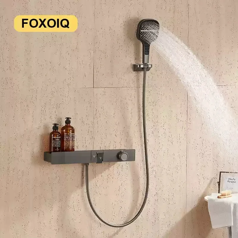 Полностью медная темно-серая термостатическая простая насадка для душа водопад