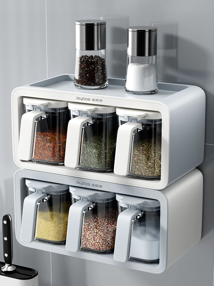 

Joybos Spice Jars Set with Spoon Wall Hanging Kitchen Organizer and Storage Container Kitchen Accessories Seasoning Organizer