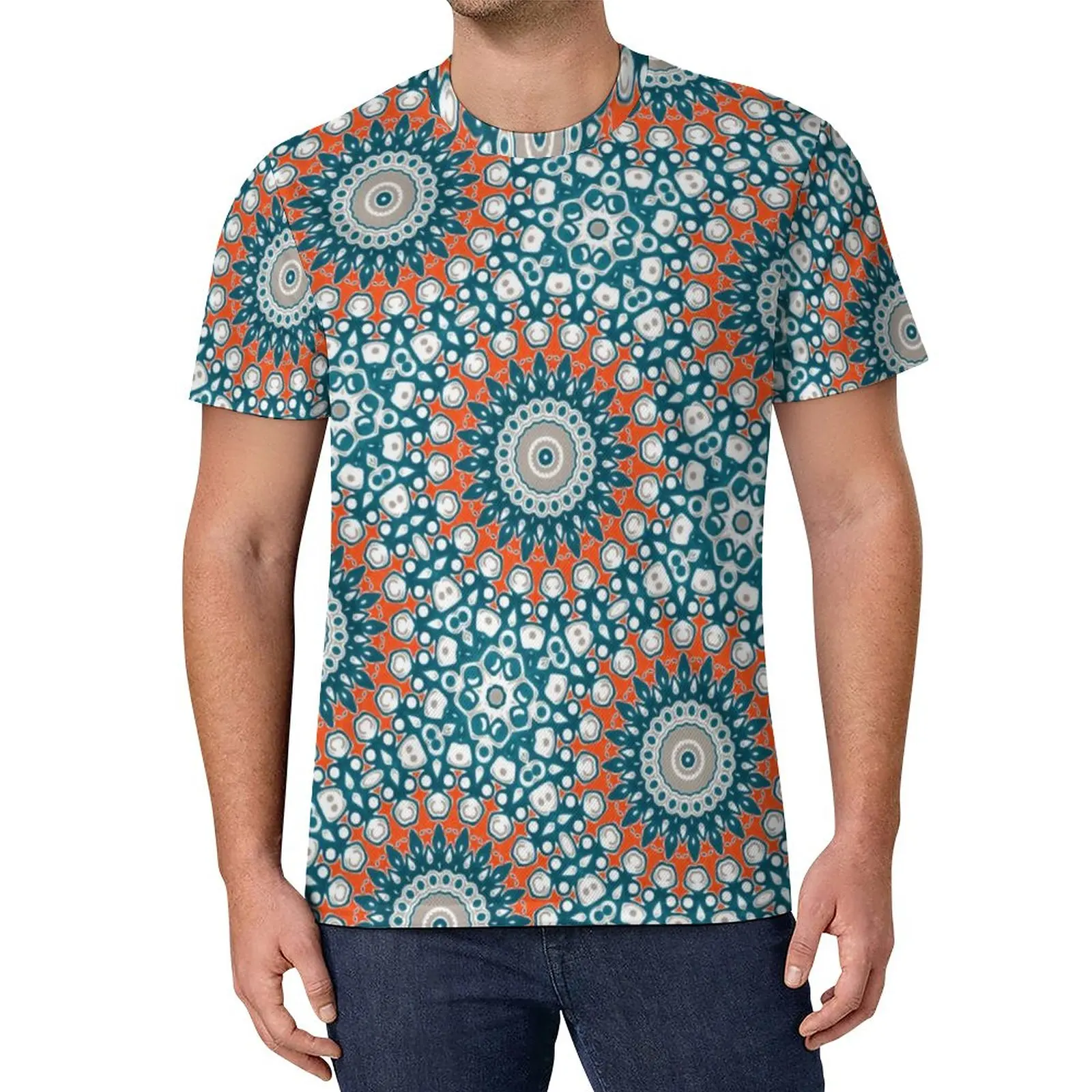 

Funky Mandala T-Shirt Couple Bohemia Design Fun T Shirts Summer Vintage Tees Pattern Oversized Clothing