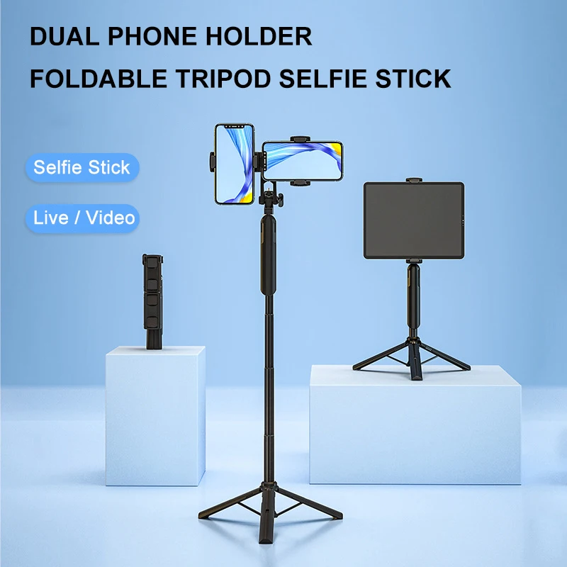 

MAMEN 80cm/160cm Foldable Tripod Selfie Stick with Double Phone Holder Remote Shooting for Smartphone Tablet Live Vlog Tripod