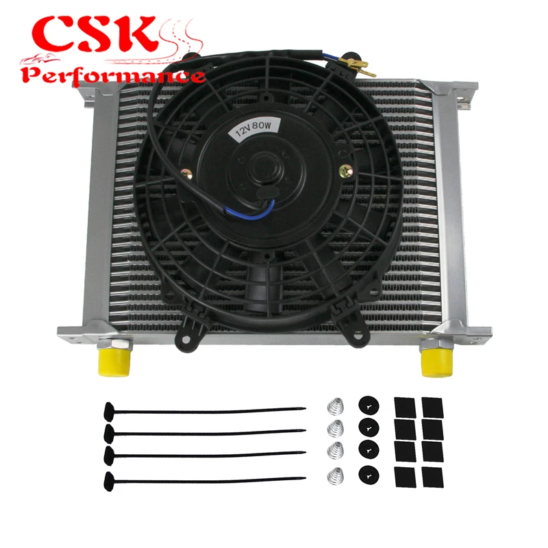 

Universal Aluminium 28 Row 10AN Oil Cooler w/ 7" Radiator Cooling Fan Kit Black/Silver