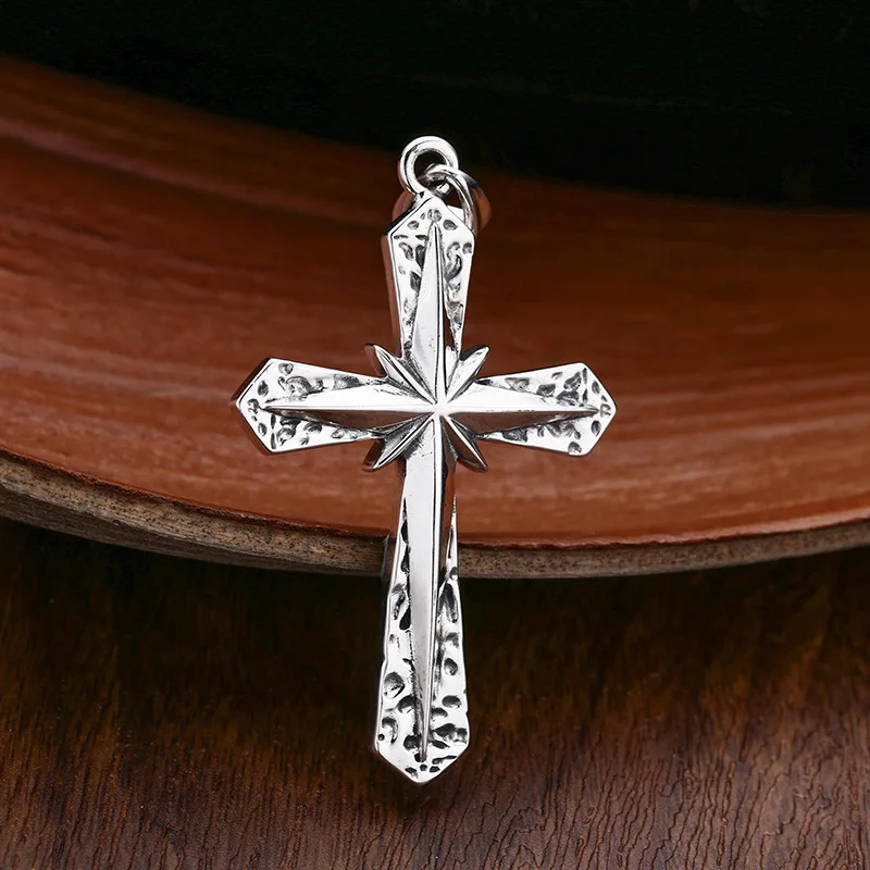 Панк-подвеска из стерлингового серебра 925 звездный крест мужское ожерелье кулон