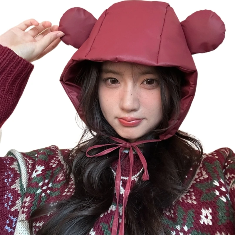 652F Толстая ветрозащитная шапка-траппер Теплый пуховик для однотонной холодной