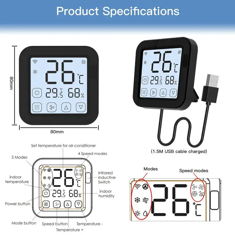 

Lcd Screen Touch Button Wifi Ir Thermostat Wireless Temperature And Humidity Sensor Timing T And H Remote Controller