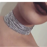 fashion jewelry personality element trendy women necklace retro simple diamond inlaid multi layer neck chain