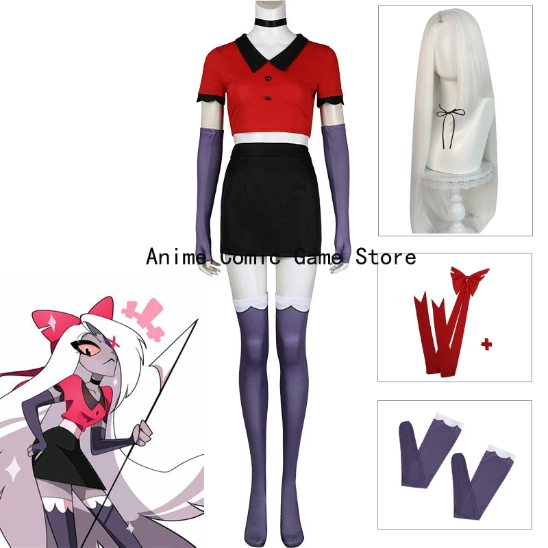 В наличии S-3XL Vaggie Hazbin карнавальный костюм парик прическа аниме отельная форма