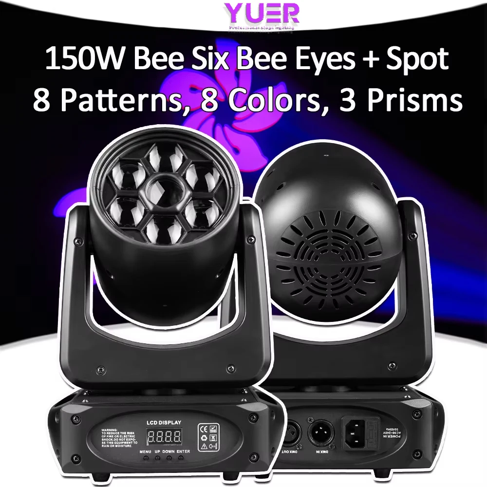 

Мини-светодиод 150 Вт Bee Six Bee Eyes Spot Moving Head Stage Lighting DMX512 Disco Light для DJ Disco Wedding Party Performance Bar