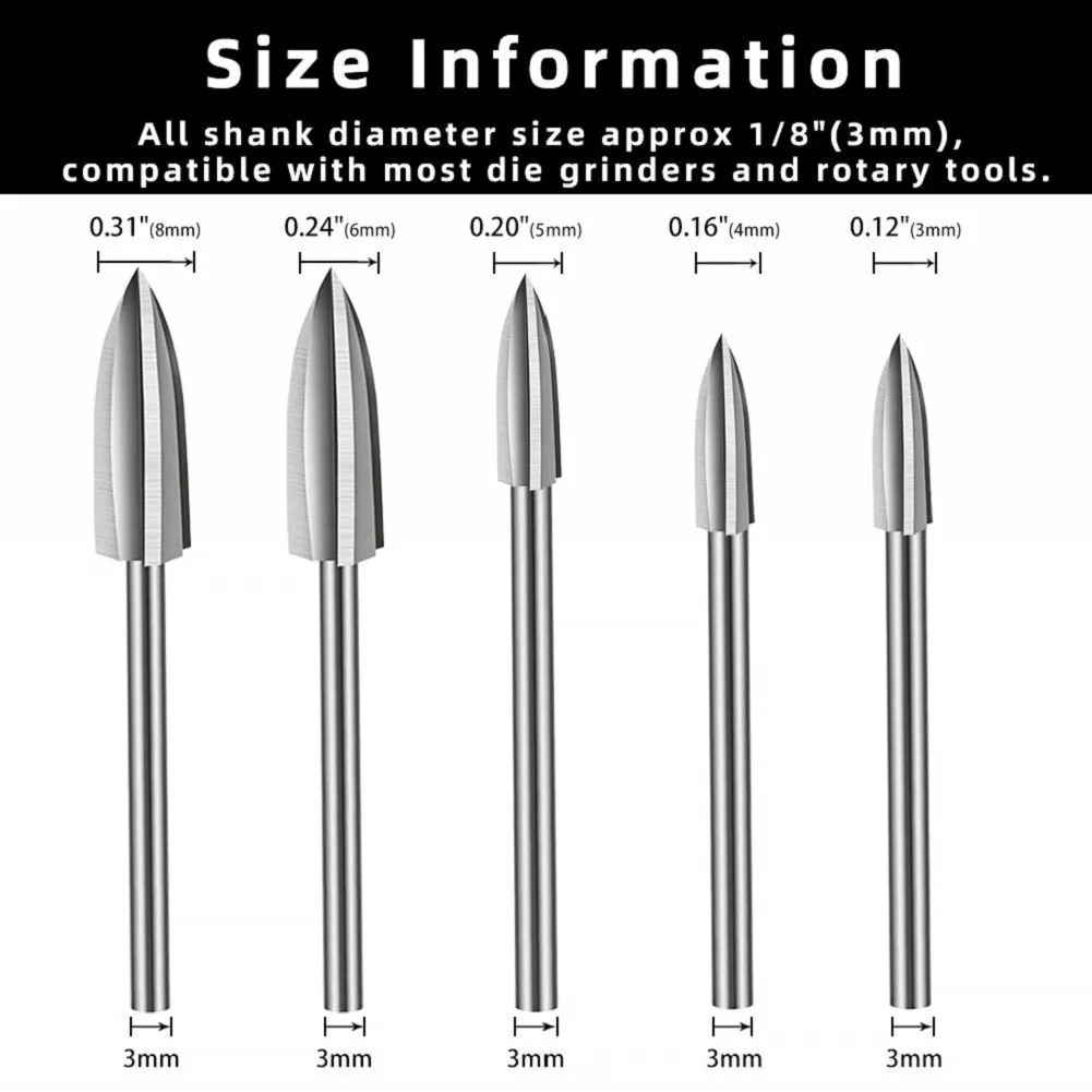 

5PCS/Set Wood Carving And Engraving Drill Bit Milling Cutter Carving Root Tools Woodworking Tools Accessories Drill Bits Tools