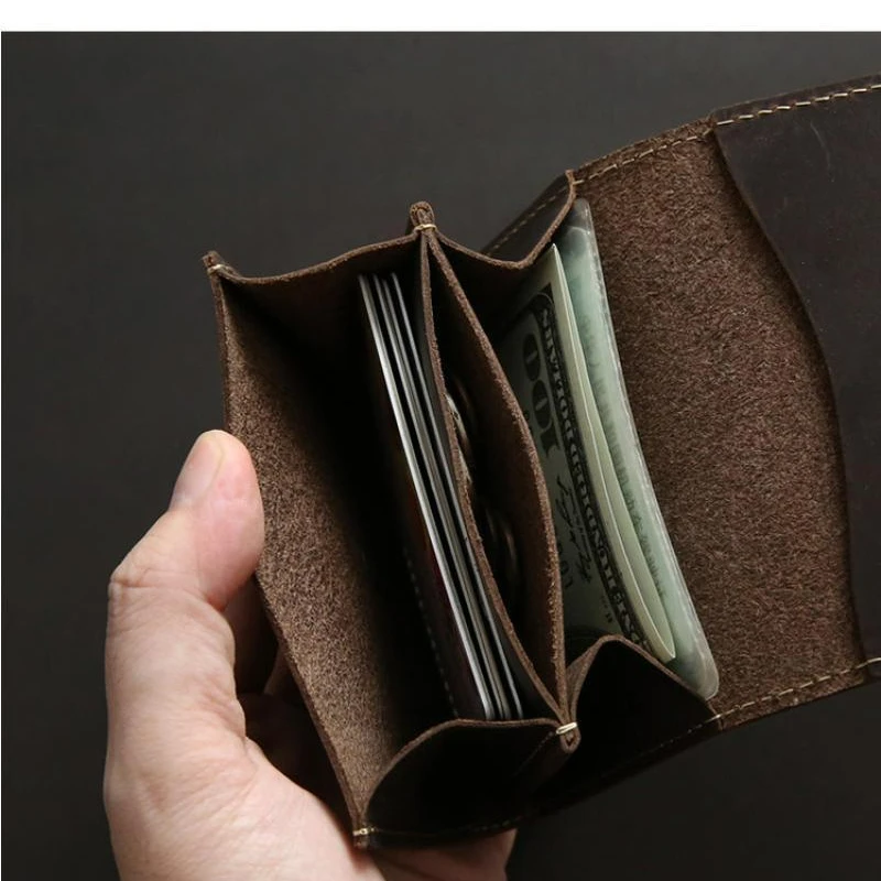 Vintage Casual Men's Topcoat Cowhide Short Wallet Leather Men's Card Bag Youth Coin Bag