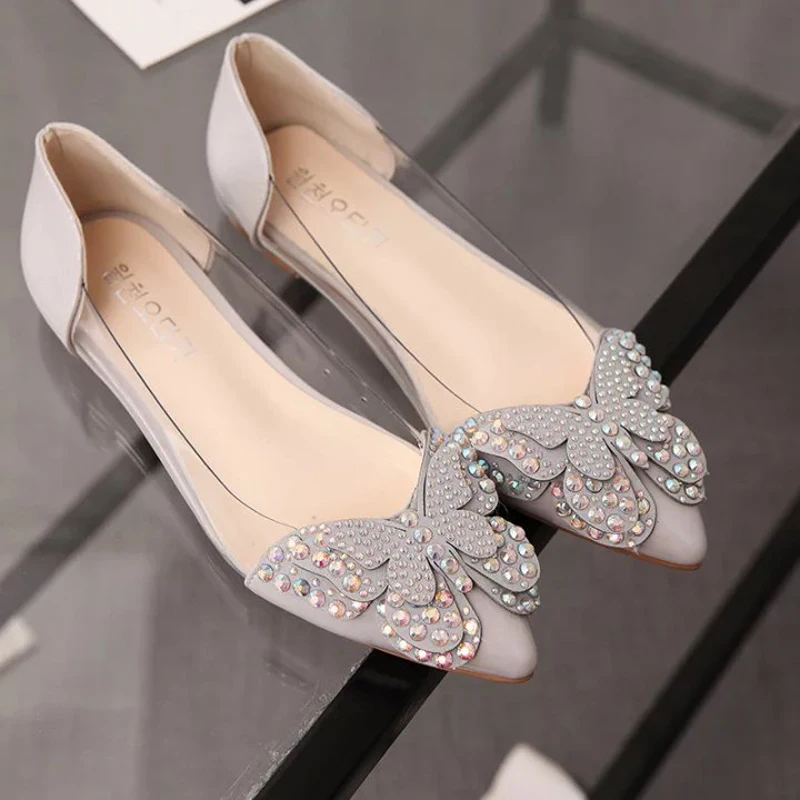 

Womens Shoes Flats Luxury Rhinestone Ballet Flat Women Spring Autumn Butterfly Pointed Toe Wedding Loafers