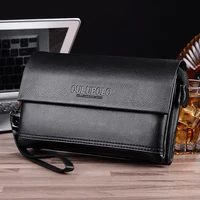 genuine leather wallet male new clutch bag three interlayer handbag carteira masculina phone bag male zipper money bag male wale