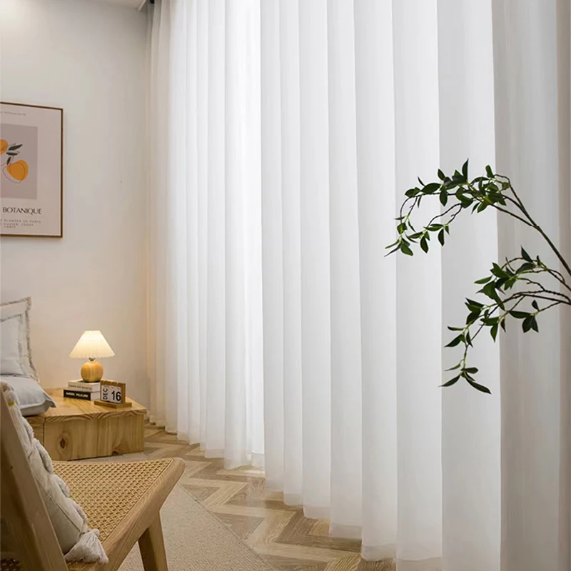 Фото White Tulle High Quality Thick Yarn Luxury Chiffon Window Curtains For Bedroom Villa Opaque Drapes Living Room Decoration №2