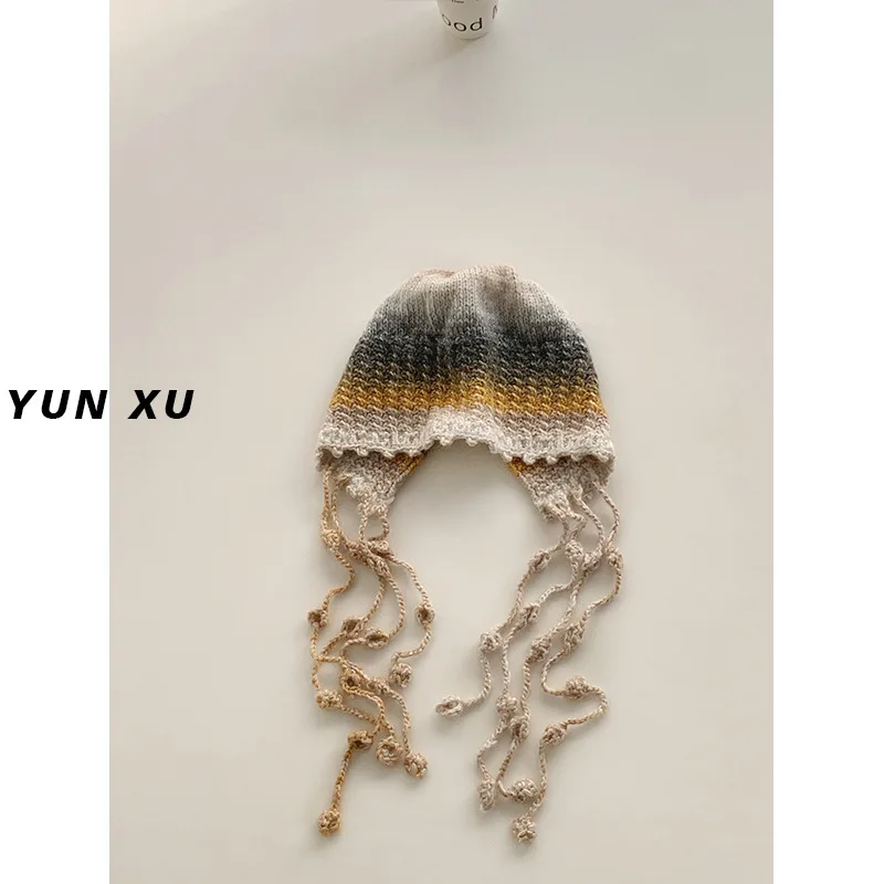 Женский Шерстяной Пуловер Ручной Работы С Бахромой Контрастная Вязаная Теплая