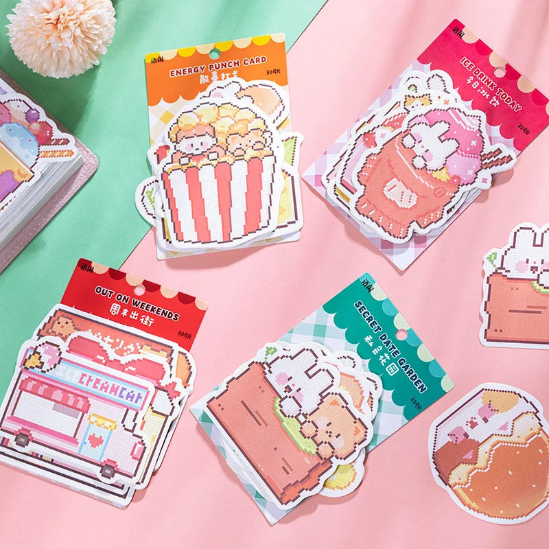 

30 Pcs Cute Cartoon Bus Cat Rabbit Memo Notes Writing Pads Scrapbook Decorations Todo List For Planning Diary Planner