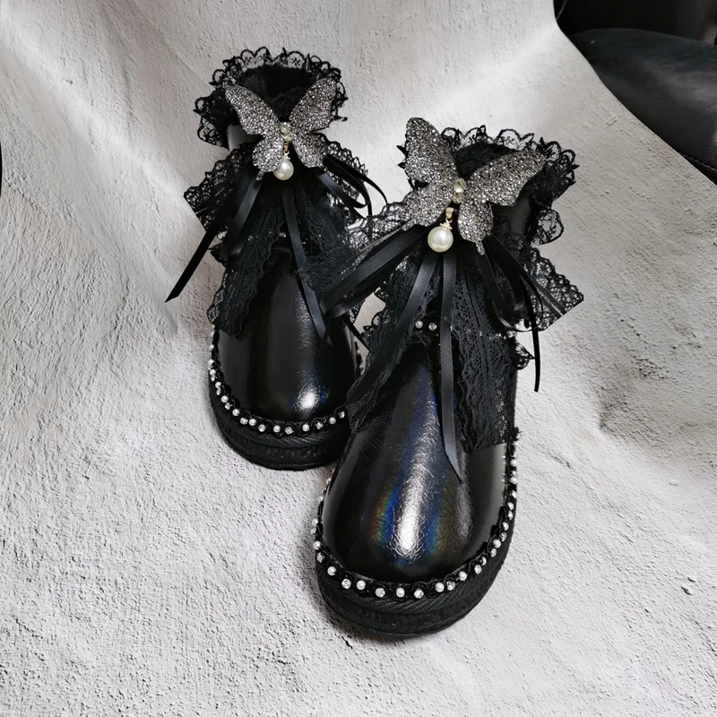 

Непромокаемые и Нескользящие кожаные короткие сапоги ручной работы на шнуровке с бантом на заказ бархатные сапоги для снега 35-40