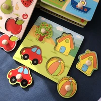 montessori kids hand grab board 3d puzzle wooden toys for children cartoon animal wood jigsaw toddler baby early educational toy