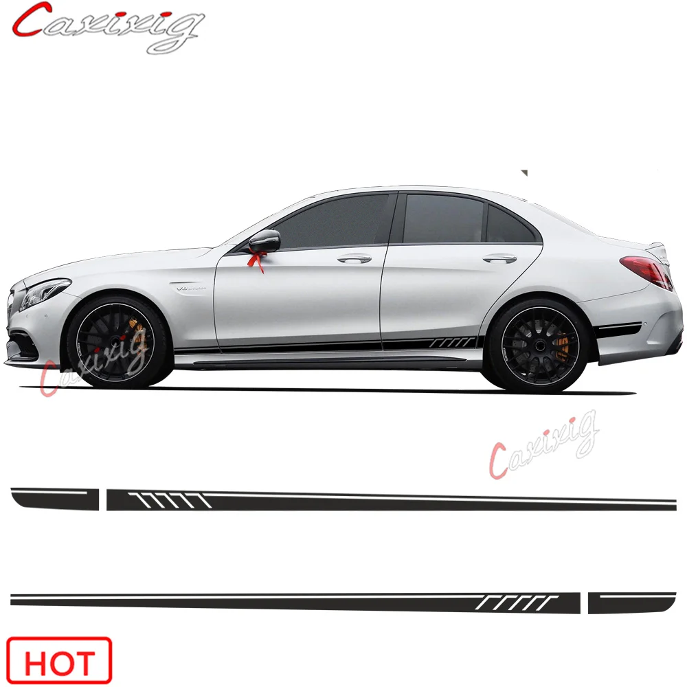 

Наклейки с боковыми полосками на юбку для Mercedes Benz C Class W204 AMG Edition C63 507, матовые черные, 2 шт.